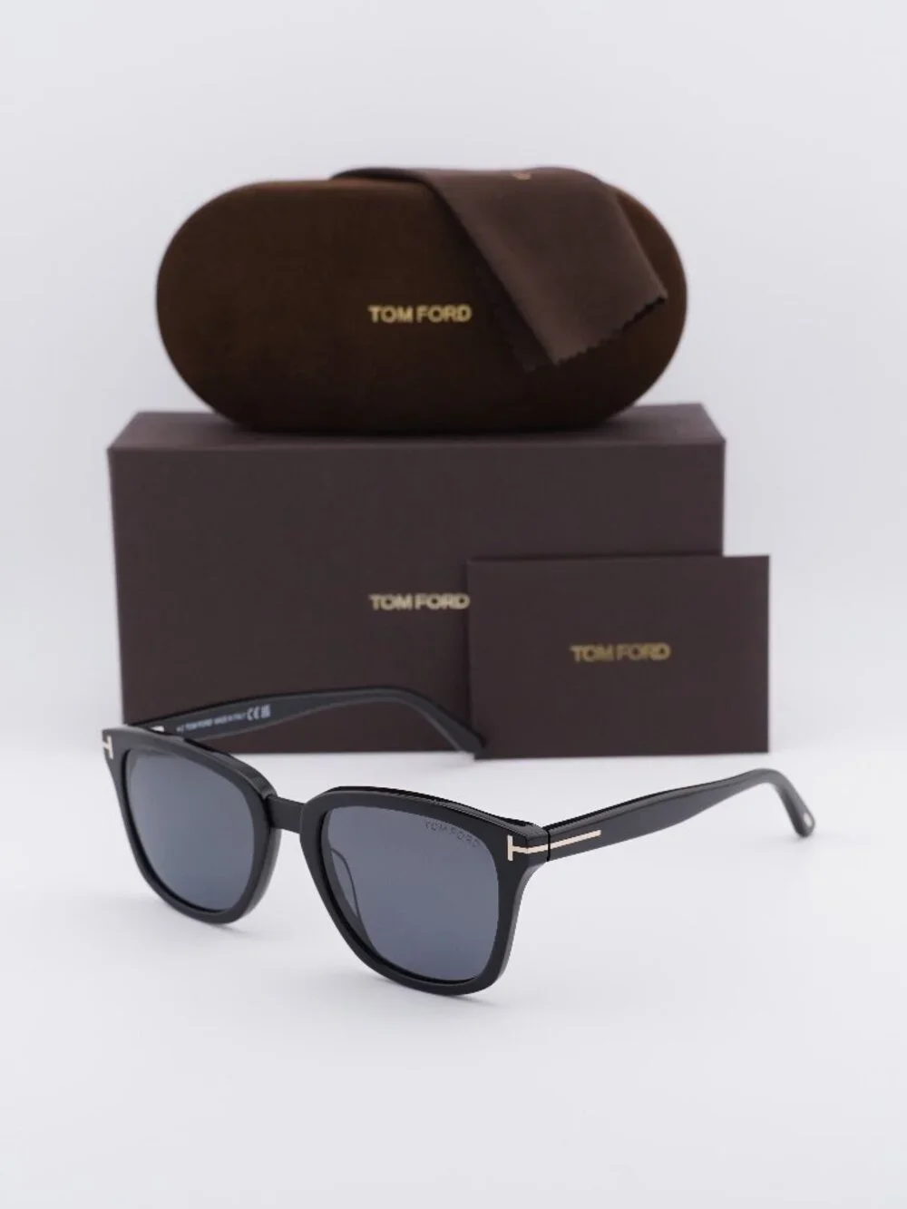 Tom Ford Graydon FT1213 01D Square Sunglasses - Shiny Black\ Smoke Polarized